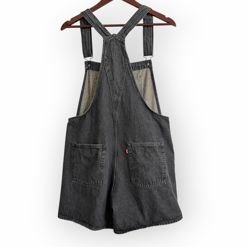 Levis Black Denim Short Overalls with Adjustable Straps Sz M - Picture 4 of 10